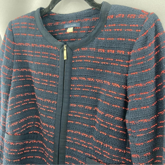 Tommy Hilfiger Zip Front Tweed Blazer Jacket Blue Red Front Pockets Size 6 - Picture 2 of 12